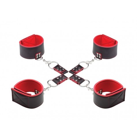 Чёрно-красный двусторонний комплект для бандажа Reversible Hogtie